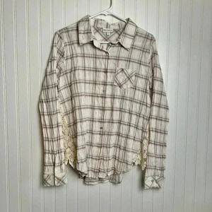 Shyanne Pink Plaid Button Down Medium Lace Side Panels, Long Sleeve, Western C32